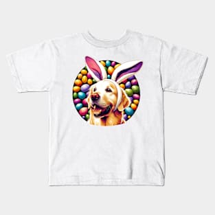 Golden Retriever Welcomes Easter with Bunny Ears Kids T-Shirt